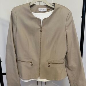 Calvin Klein Blazer - tan with gold accents, zipper front